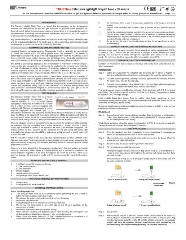 Filariasis IgG/IgM Rapid Test - 10 No's/Pack - Image 2